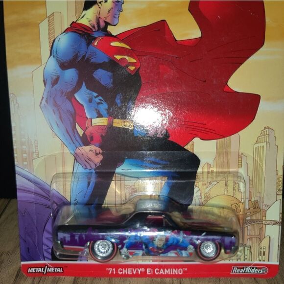 SUPERMAN 71' Chevy El Camino DC Comics Hot Wheels Pop Culture Real Riders - Picture 4 of 5